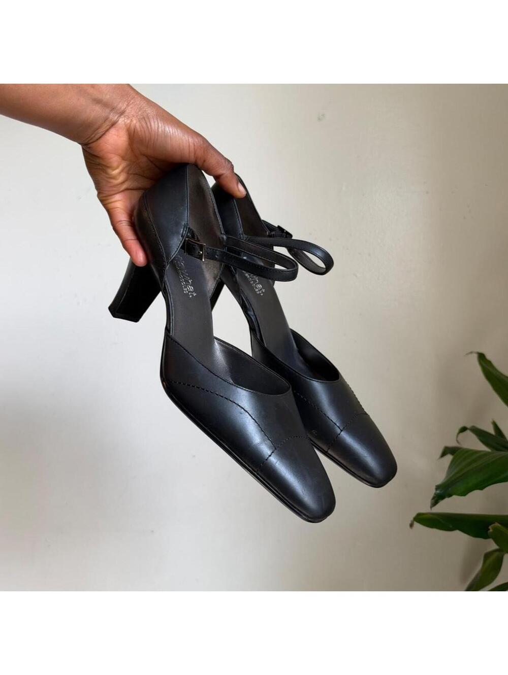 Y2K Black Square Toe Mary Jane Block mule Heels US 10